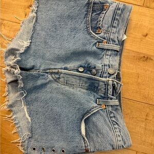 Distressed Light Blue Denim Shorts